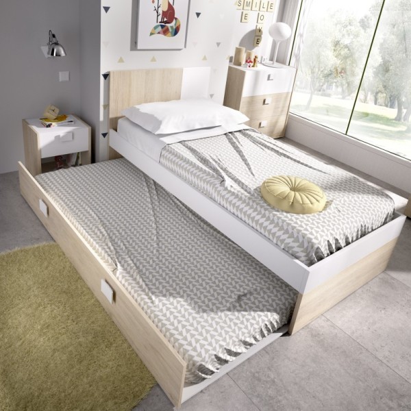 Armazón cama inferior Dina blanco y roble natural 25x190x93 cm