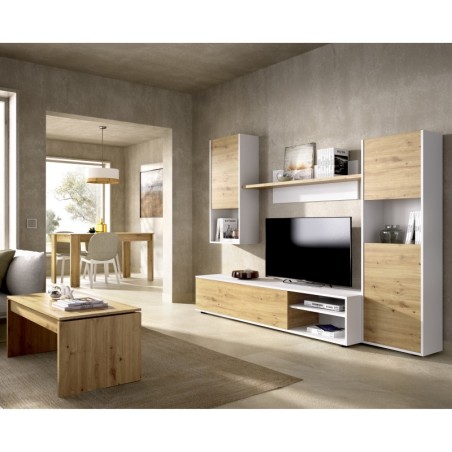Mueble de salón TV Luka blanco y roble nordic 180x220x41 cm