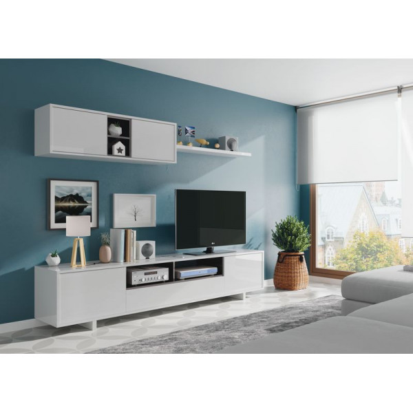 Varys salón tv gris antracita / blanco brillo