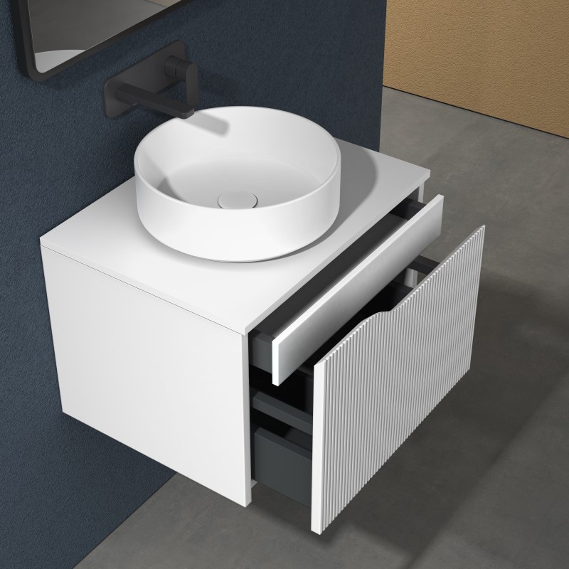 Mueble de baño Suspendido con Lavabo de Porcelana - 1 cajón / 1 cajón y 1  Puerta - 60/80cm Mueble MONTADO - Modelo Soki - Mueble de baño Suspendido  con Lavabo de