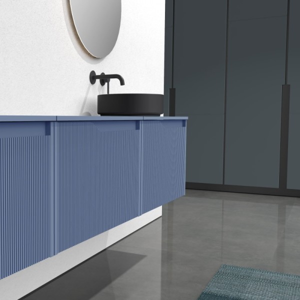 Mueble de lavabo 1 cajón grande con cajón interior Soho suspendido 60/80/100 cm azul mate