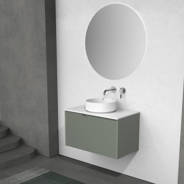Mueble de lavabo 1 cajón grande con cajón interior Soho suspendido 60/80/100 cm verde mate