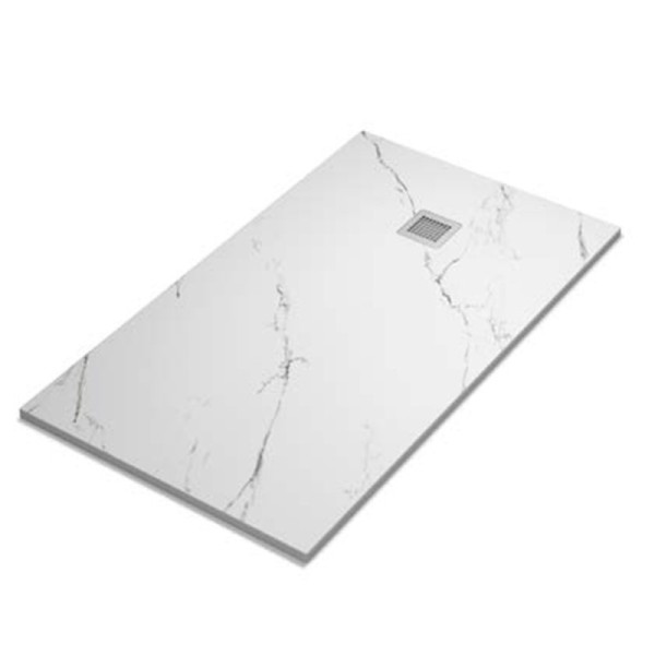 Plato de ducha extraplano rectangular Paris deco marmol blanco de resina carga mineral y poliuretano antideslizante C3.