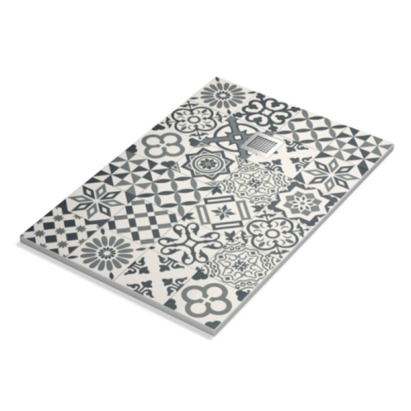 Plato de ducha extraplano rectangular Paris deco mosaico de resina carga mineral y poliuretano antideslizante C3.