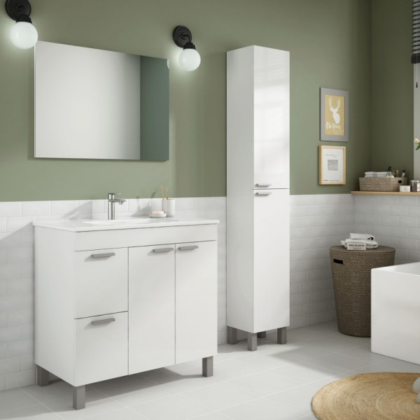 Mueble de lavabo Aktiva a suelo blanco brillo